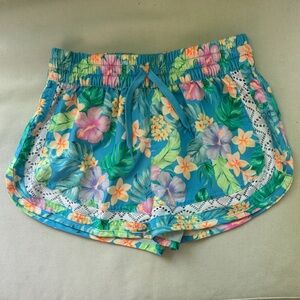 wonder nation Turquoise Floral Lace-Trim Girls Shorts